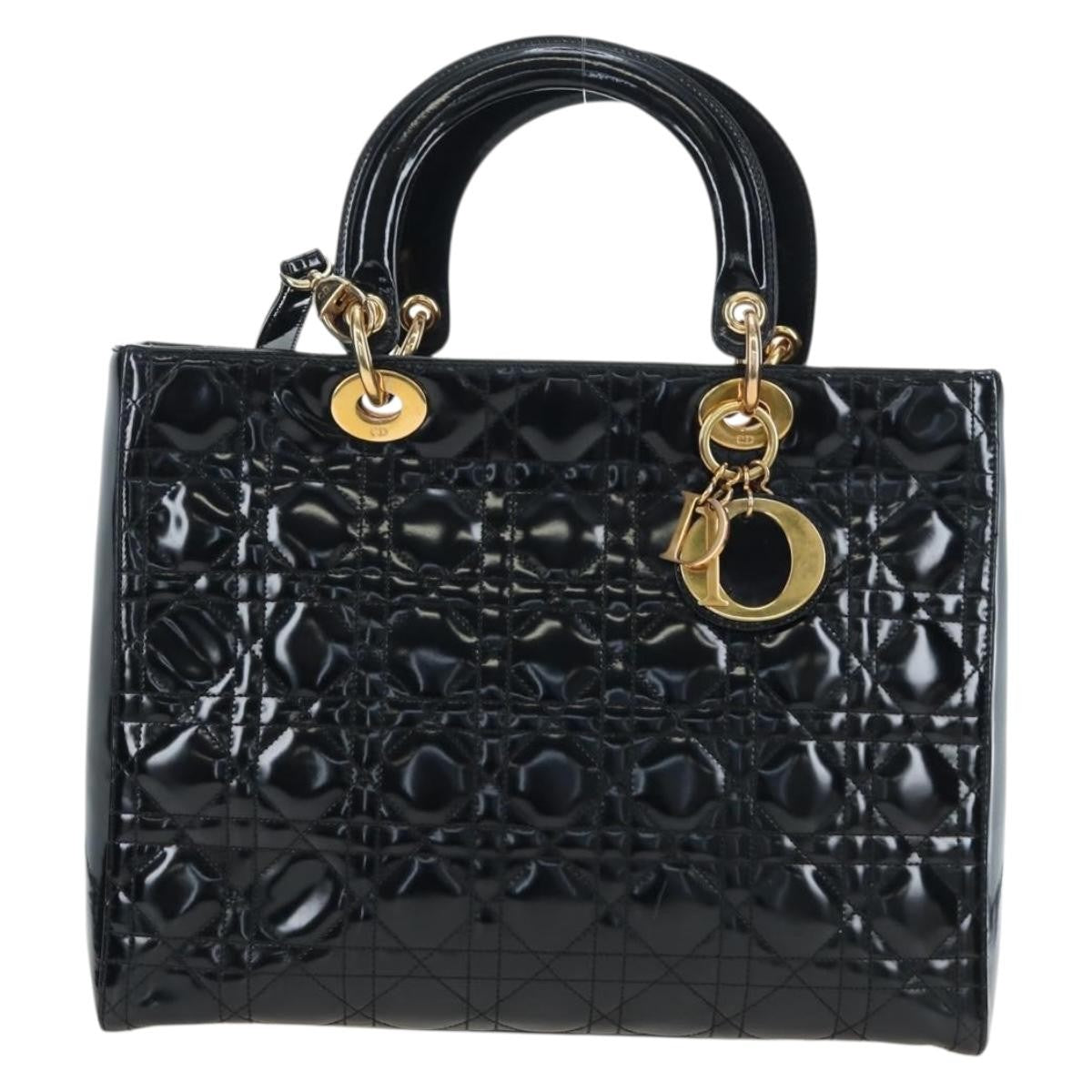 Christian Dior Lady Dior Cannage Black Patent_Leather Handbag (Pre-Owned)