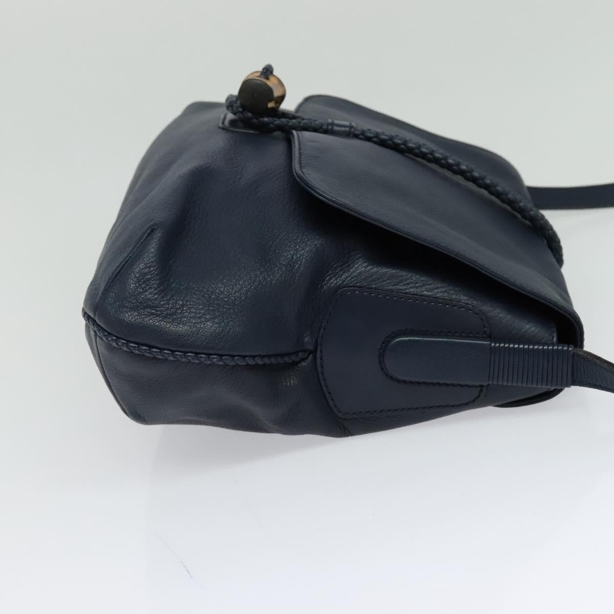 Gucci Hip Bamboo Flap Leather Blue Leather Handbag (Pre-Owned)