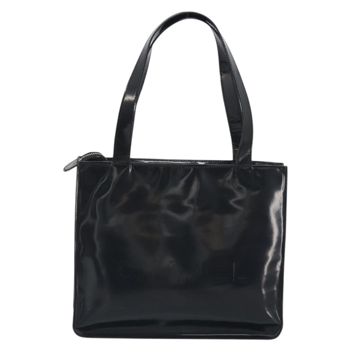Chanel Vintage Embossed Logo Shoulder Patent Black Patent_Leather Tote Bag Bag (Pre-Owned)