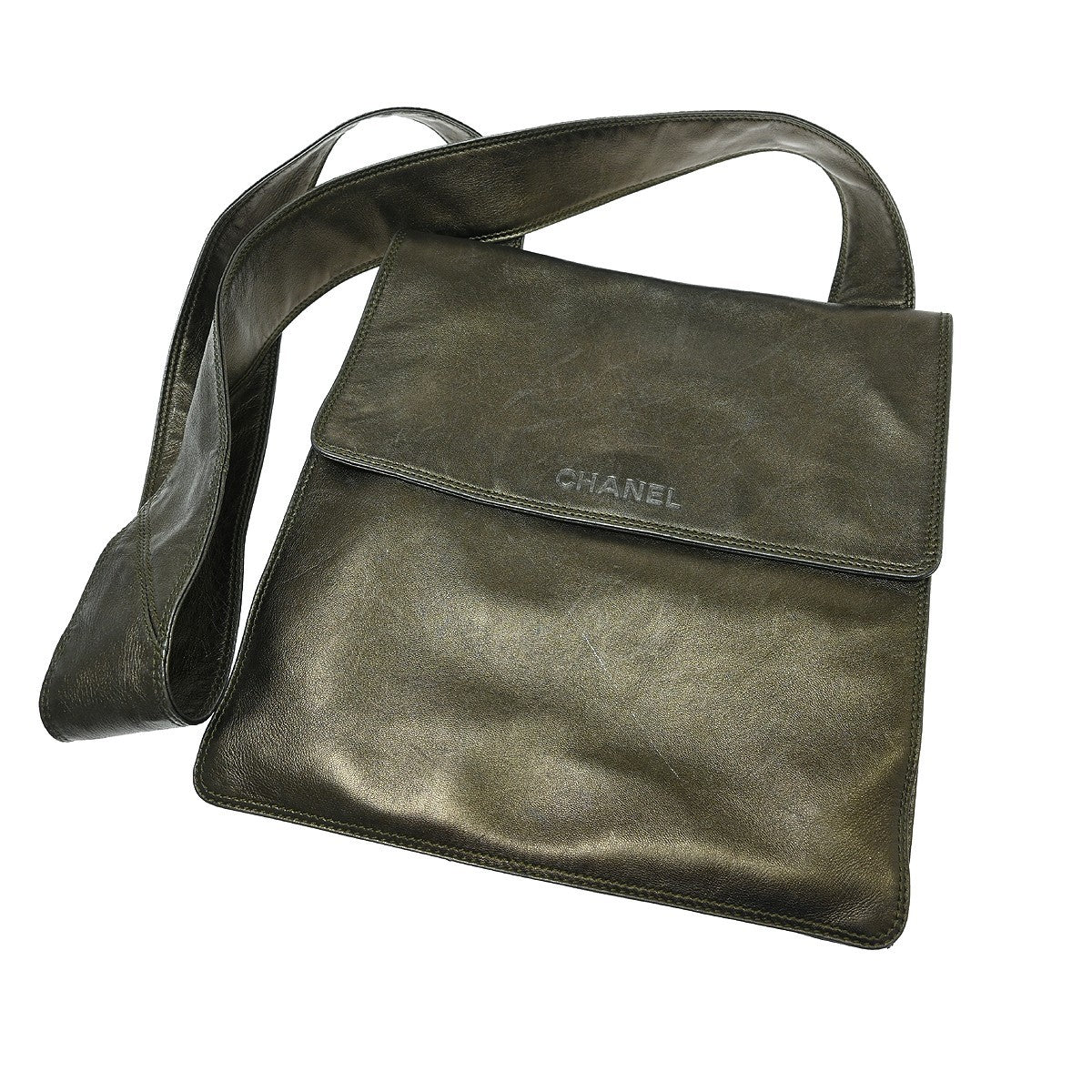 Chanel Vintage Logo Flap Messenger Lambskin Brown Leather Shoulder Bag Bag (Pre-Owned)