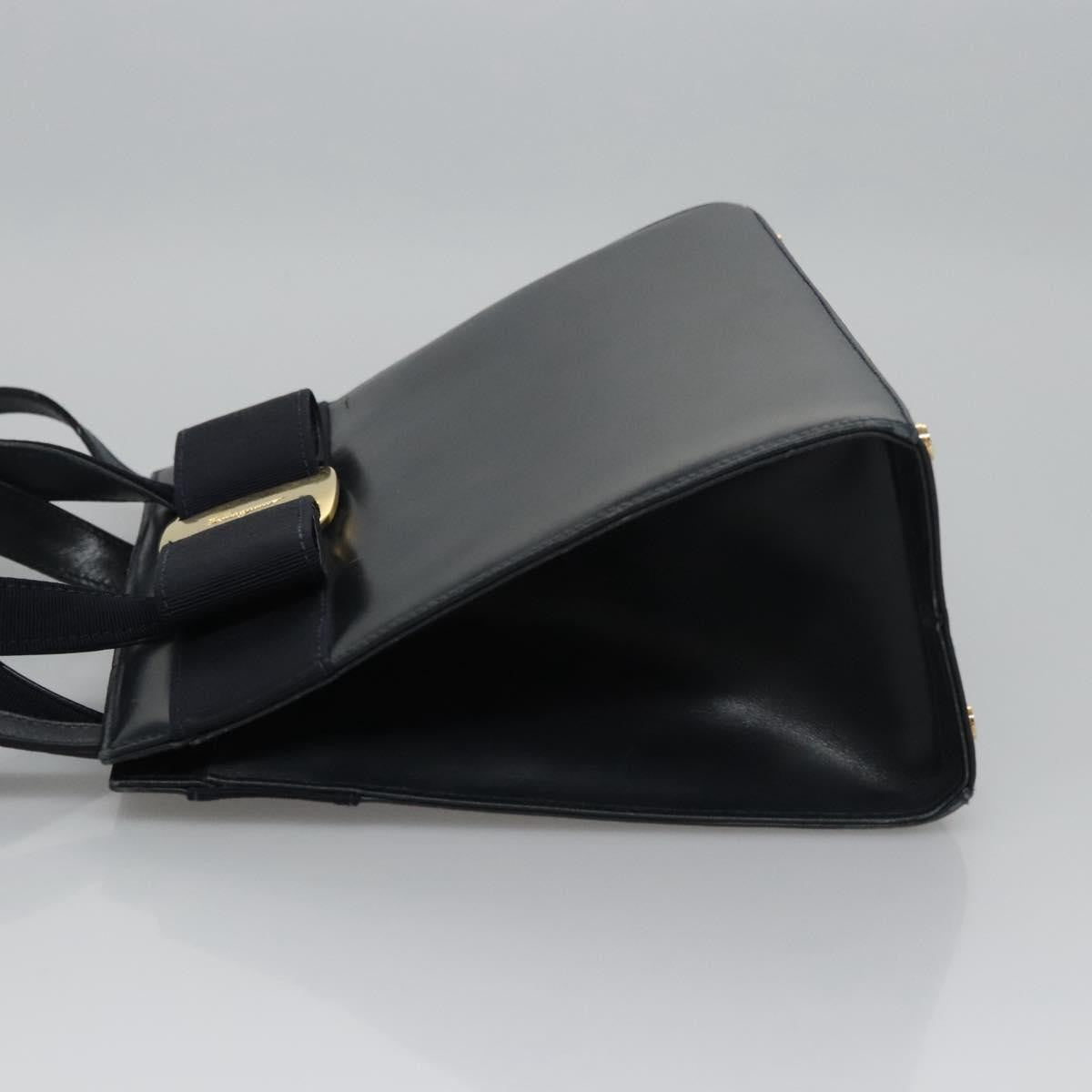 Salvatore Ferragamo Convertible Vara Bow Tote Leather Navy Leather Handbag (Pre-Owned)