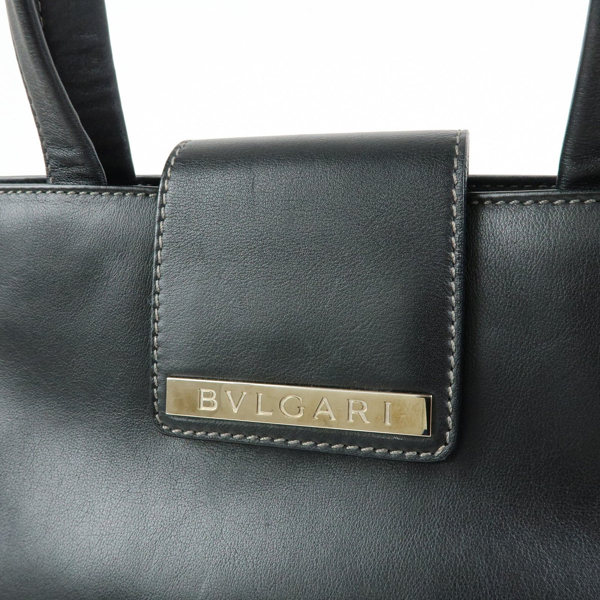 Bvlgari Tote Leather Black Leather Tote Bag Bag (Pre-Owned)