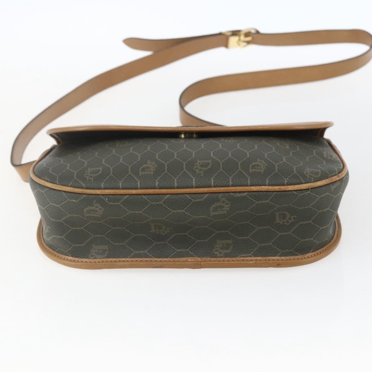 Christian Dior Vintage Honeycomb Flap Canvas And Leather Khaki Canvas Shoulder Bag Bag (Pre-Owned)