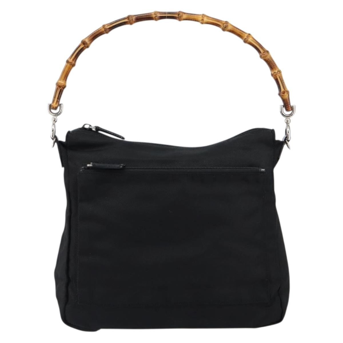 Gucci Vintage Bamboo Handle Nylon Black Nylon Handbag (Pre-Owned)