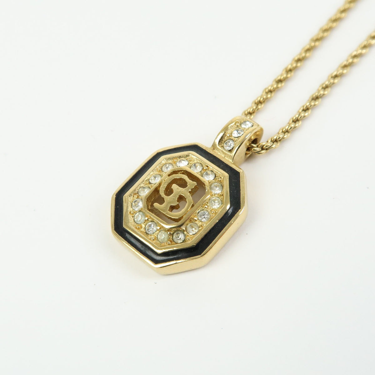 Christian Dior Vintage Cd Pendant Metal With Crystals Gold Gold_Plated Necklace Jewelry (Pre-Owned)