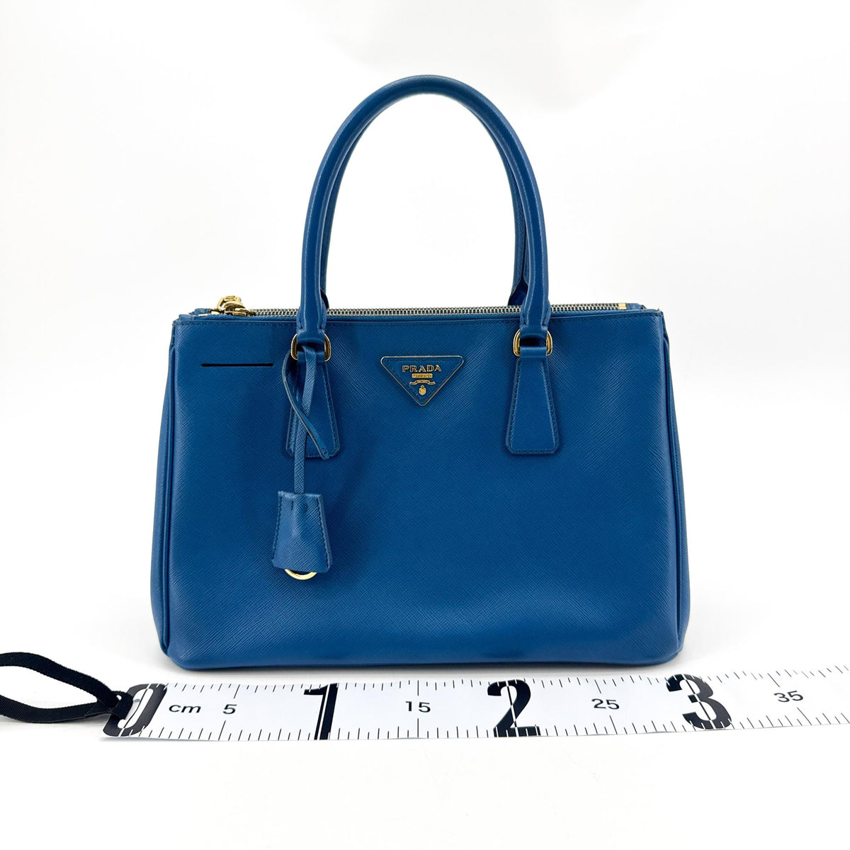 Prada Double Zip Lux Saffiano Leather Blue Leather Tote Bag Bag (Pre-Owned)