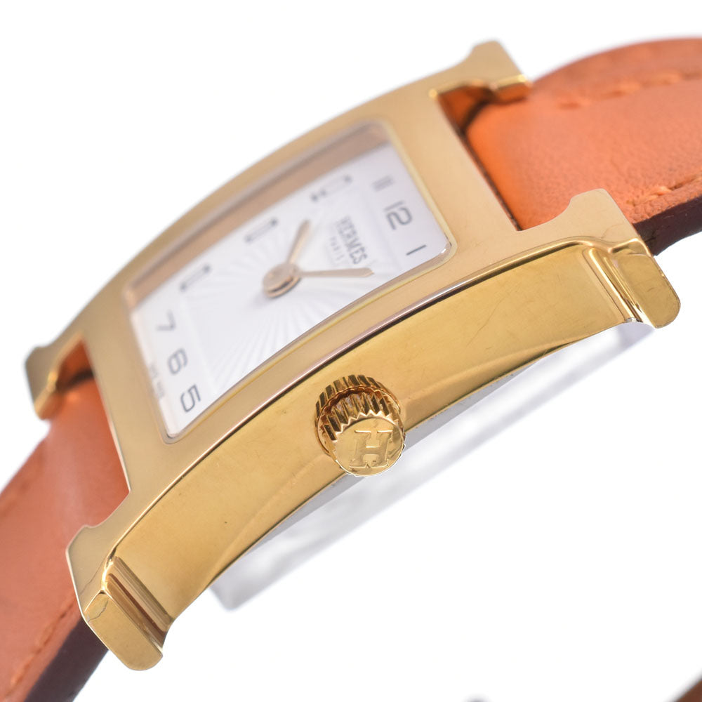 Hermes Heure H Quartz Plated Metal And Leather Watch (Pre-Owned)