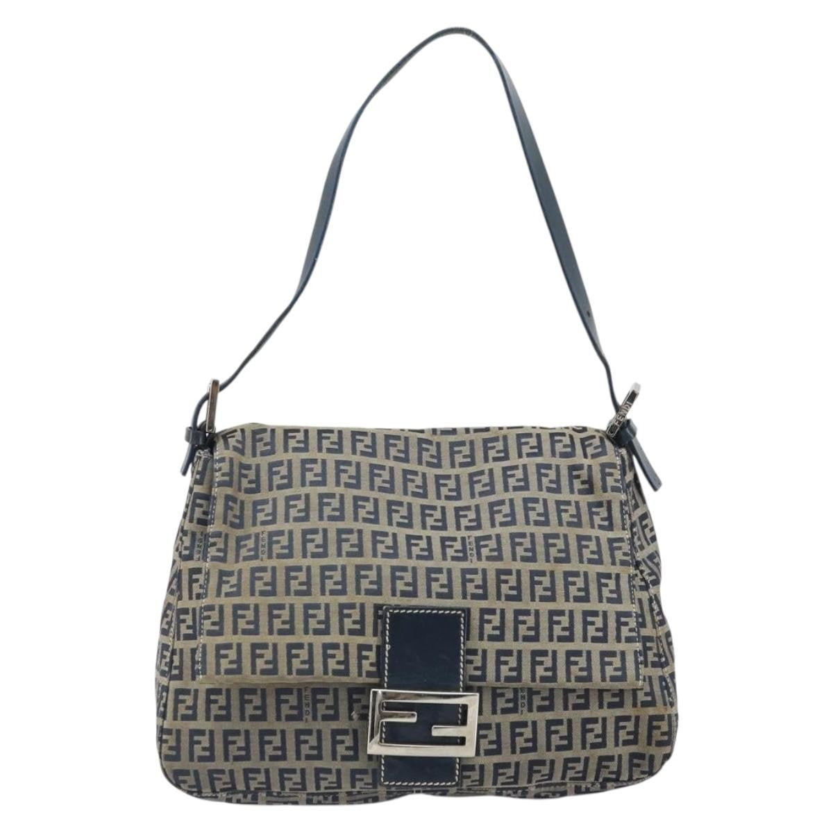 Fendi Mamma Baguette Zucca Jacquard Velvet Navy Canvas Shoulder Bag Bag (Pre-Owned)