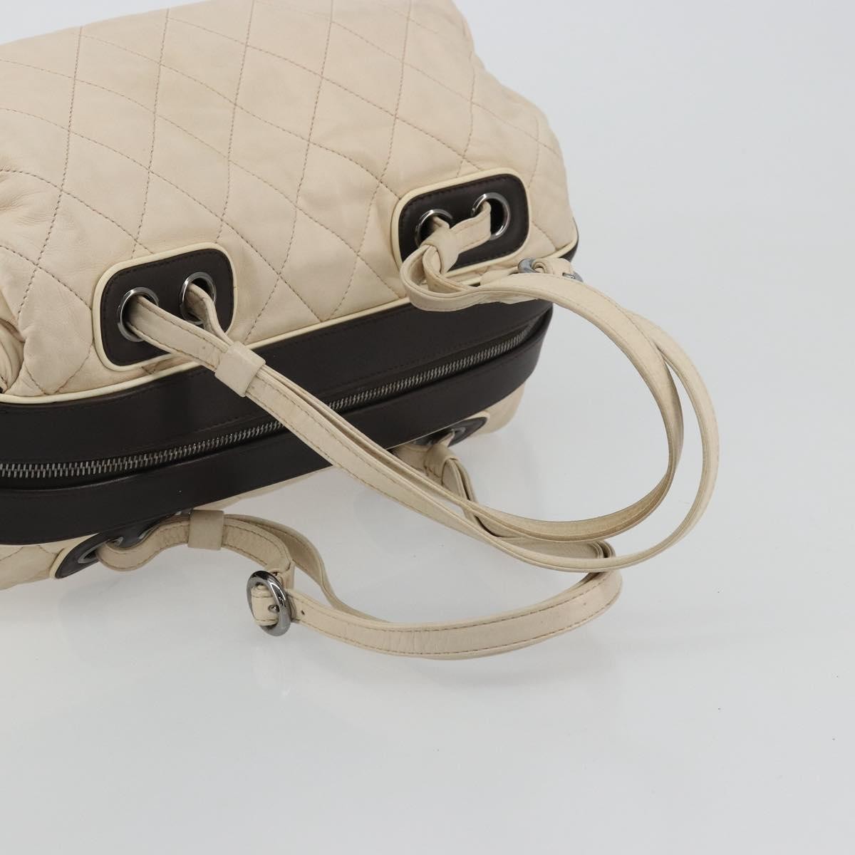 Chanel Sport Line Bowler Quilted Leather Beige Leather Handbag (Pre-Owned)
