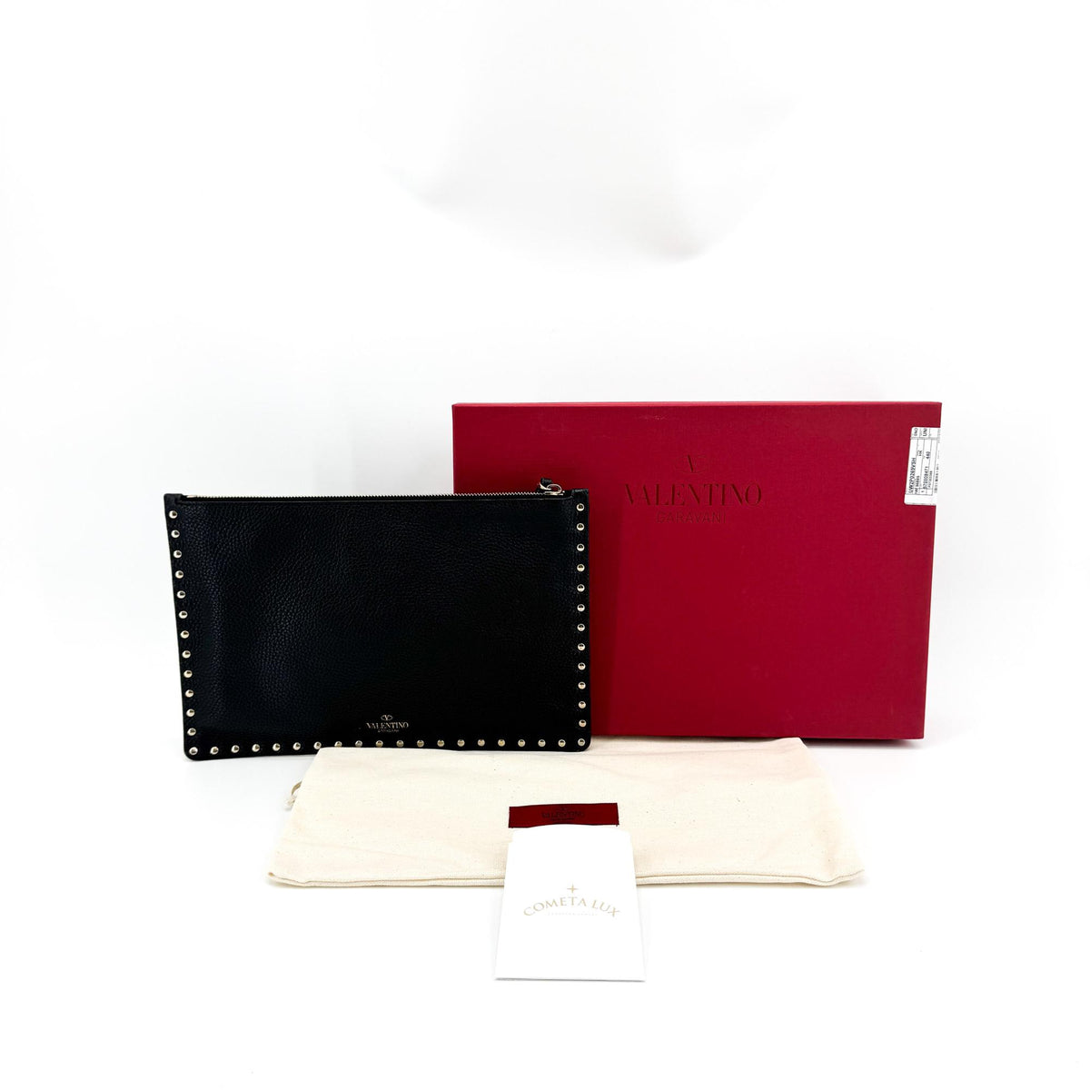 Valentino Garavani Rockstud Pouch Leather With Embossed Detail Black Leather Clutche & Pouche Bag (Pre-Owned)