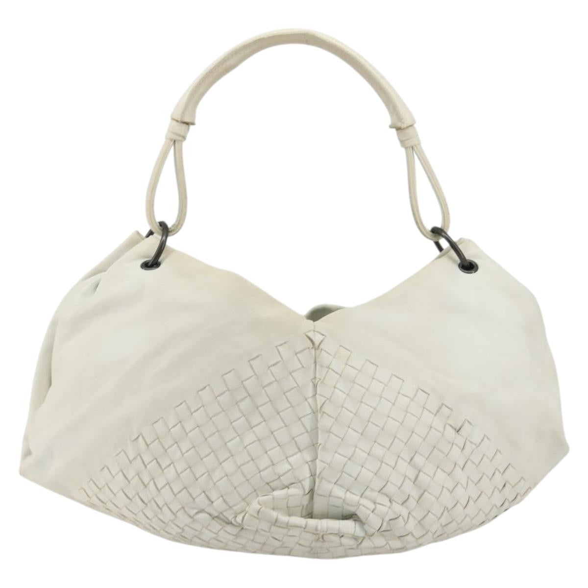 Bottega Veneta Intrecciato Shoulder Leather White Leather Shoulder Bag Bag (Pre-Owned)