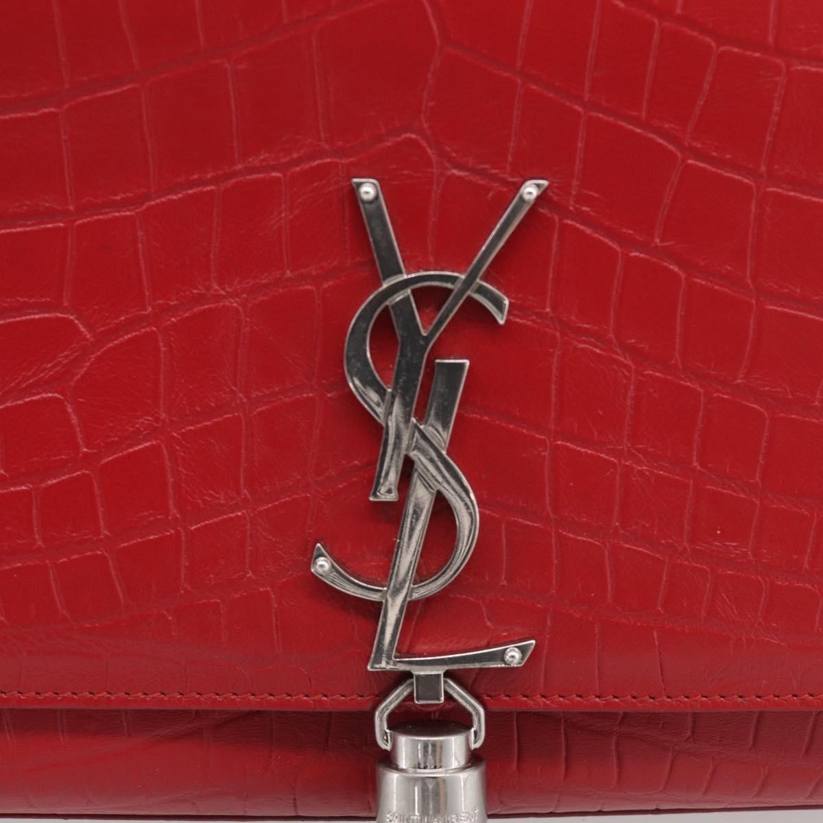 Saint Laurent Classic Monogram Crocodile Embossed Leather Red Leather Crossbody Bag Bag (Pre-Owned)