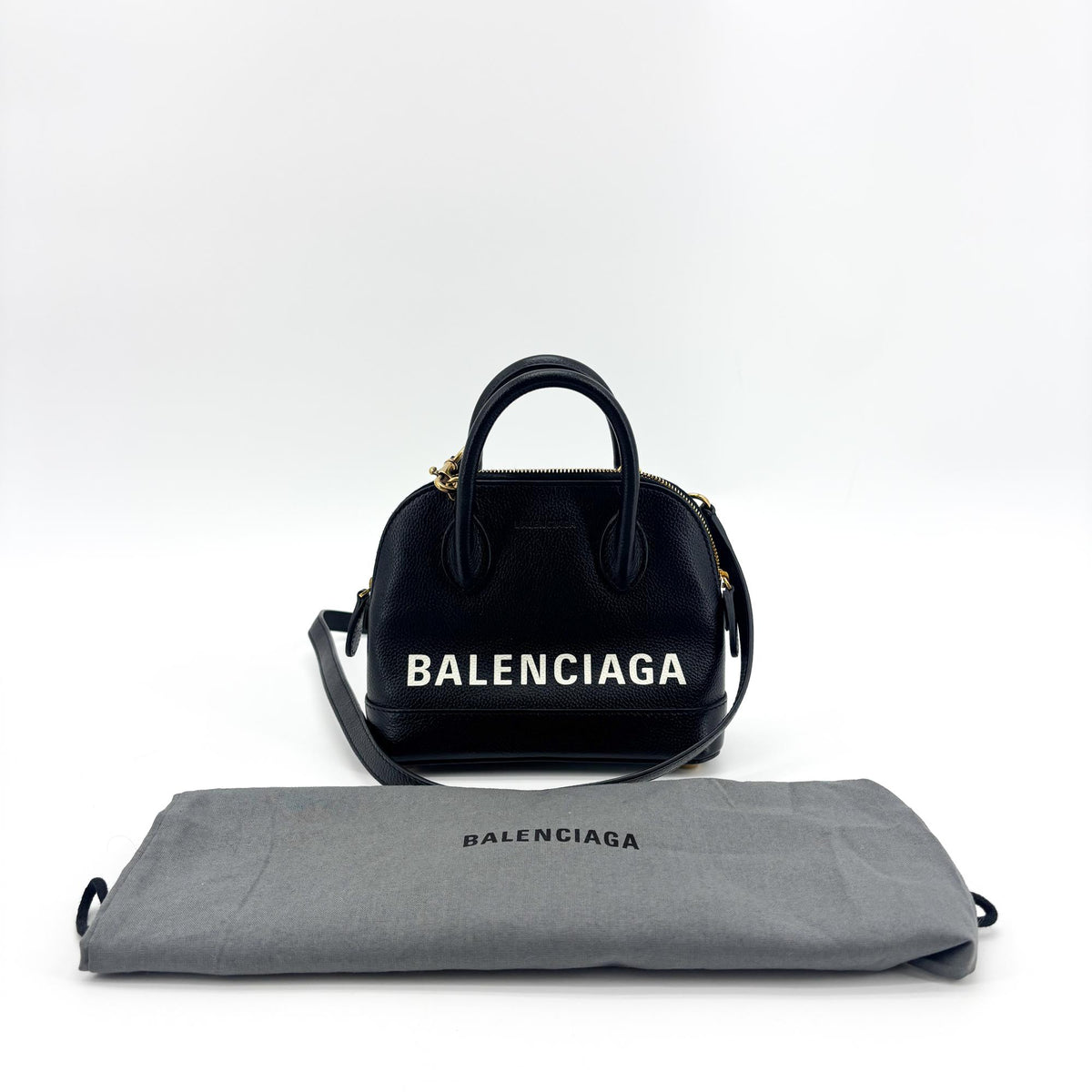 Balenciaga Logo Ville Leather Black Leather Handbag (Pre-Owned)