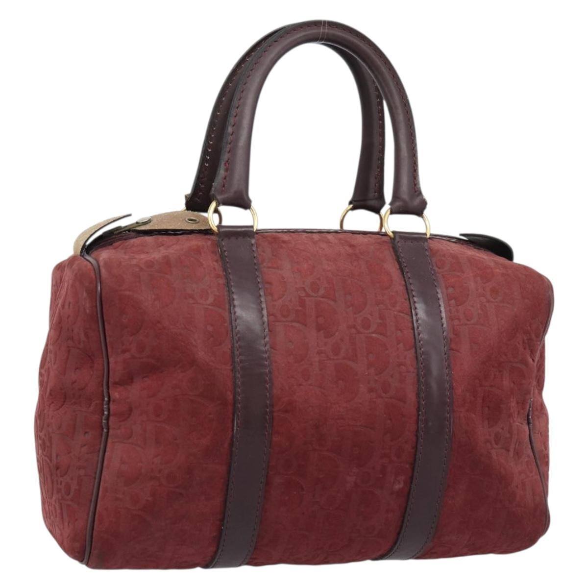 Christian Dior Boston Embossed Patent Burgundy Suede Handbag (Pre-Owned)