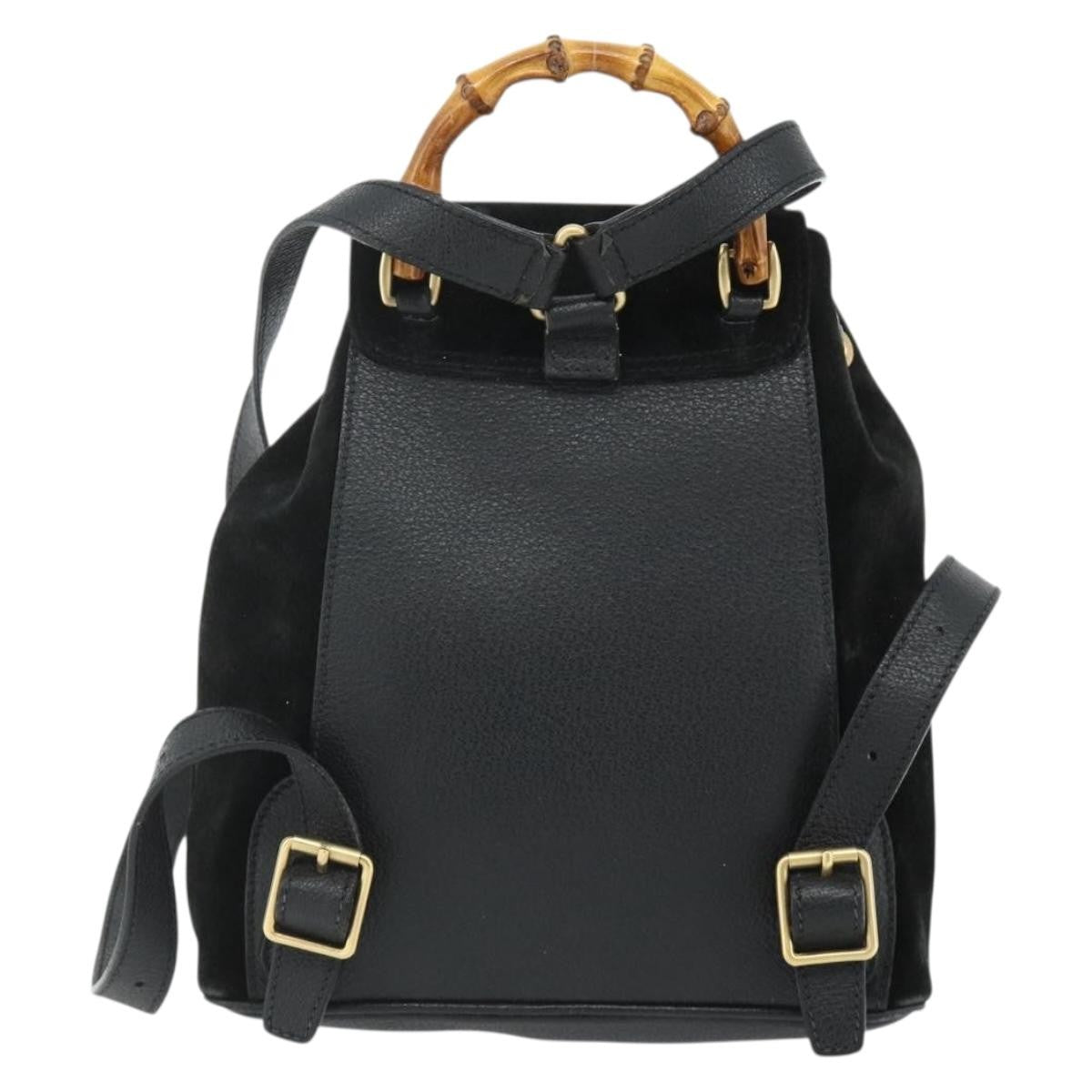 Gucci Gucci Bamboo Daim Black Suede Backpack Bag (Pre-Owned)