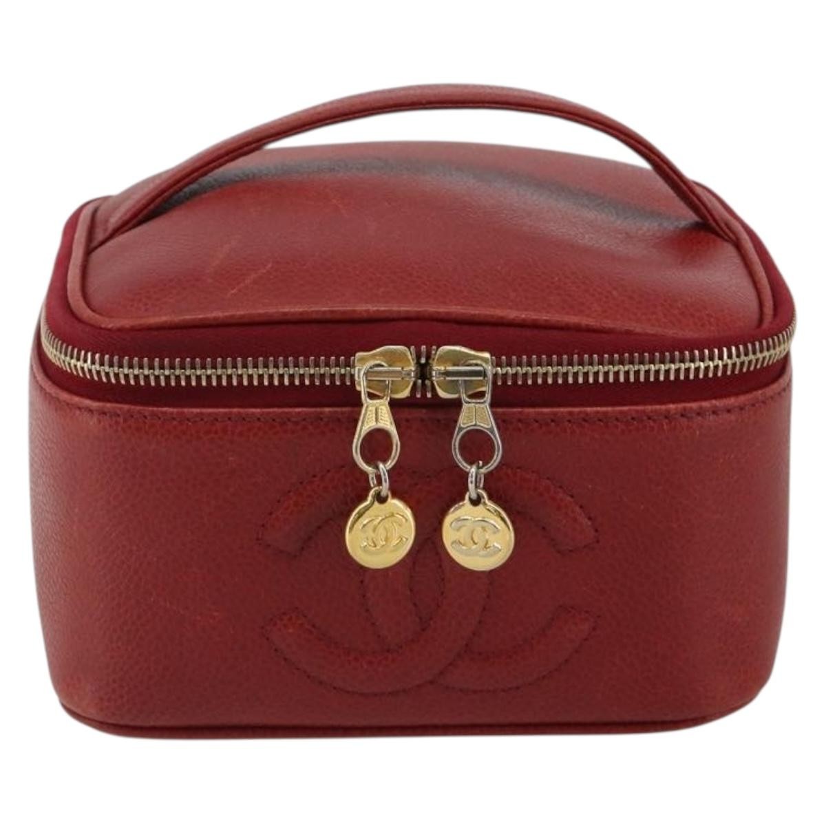 Chanel Vintage Timeless Cosmetic Case Caviar Red Leather Clutche & Pouche Bag (Pre-Owned)