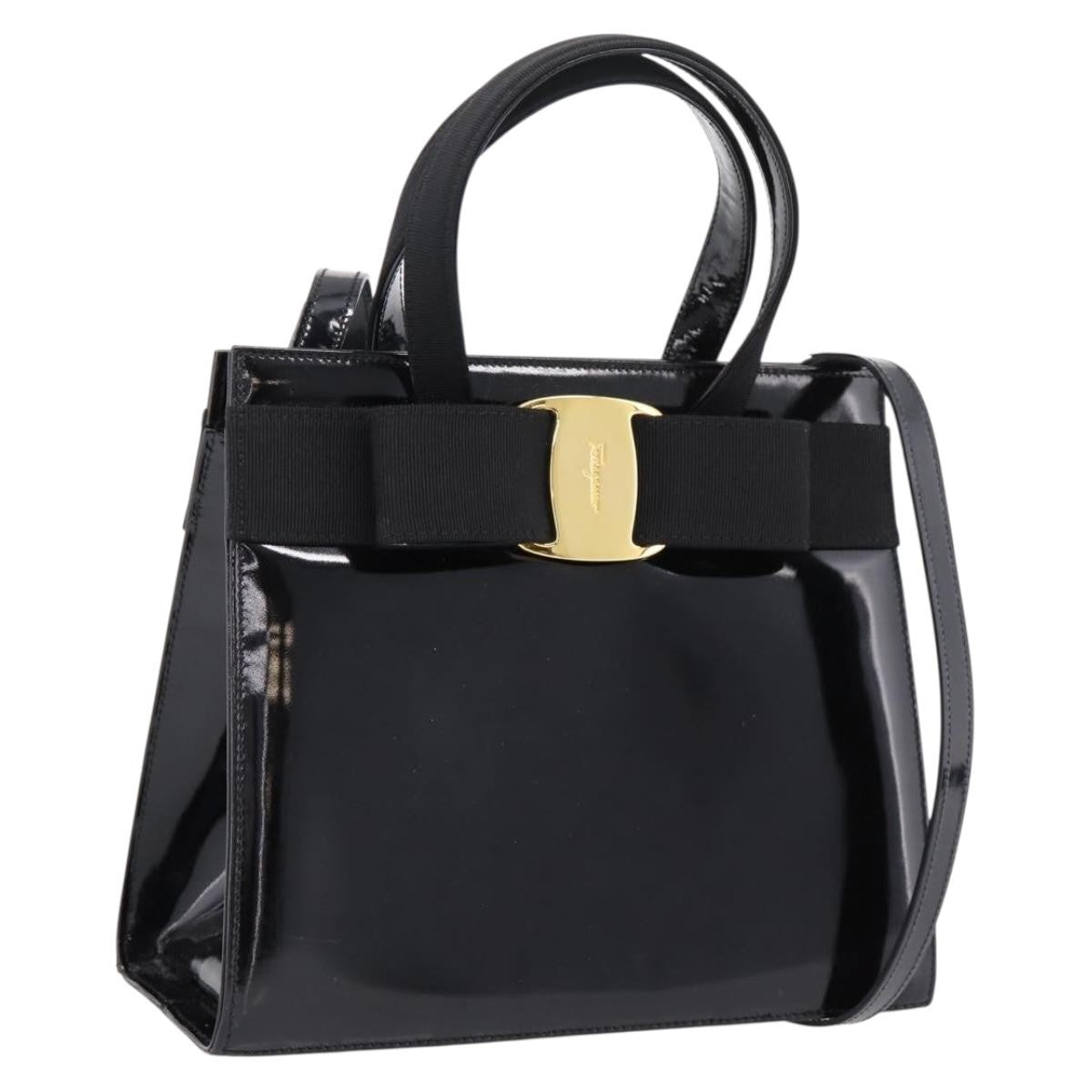 Salvatore Ferragamo Convertible Vara Bow Patent Leather Black Patent_Leather Handbag (Pre-Owned)