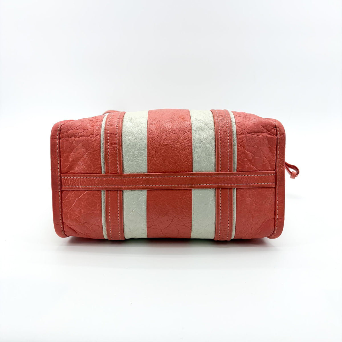 Balenciaga Bazar Striped Leather White Leather Tote Bag Bag (Pre-Owned)