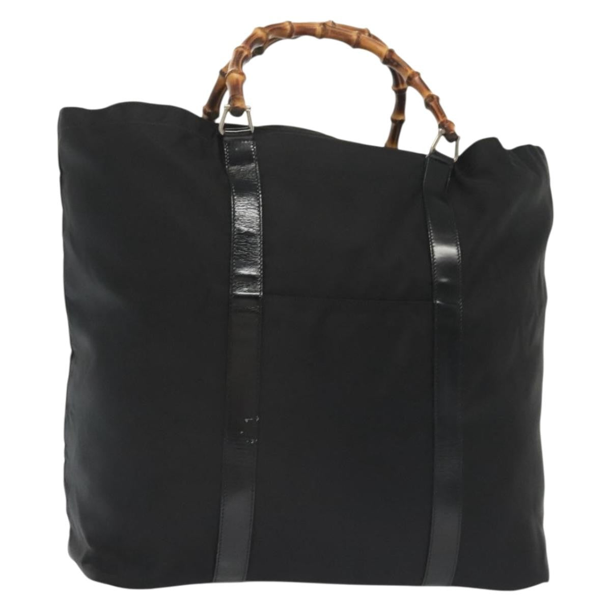 Gucci Bamboo Daily Tote Leather Black Nylon Tote Bag Bag (Pre-Owned)