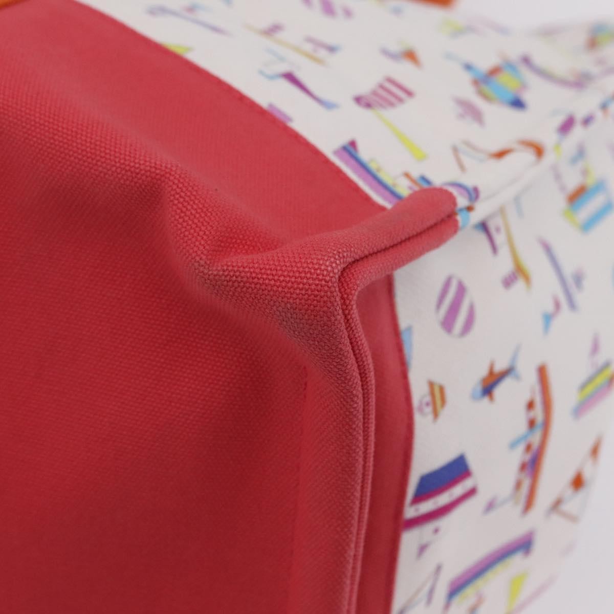 Hermes Beach Printed Toile White Canvas Tote Bag Bag (Pre-Owned)