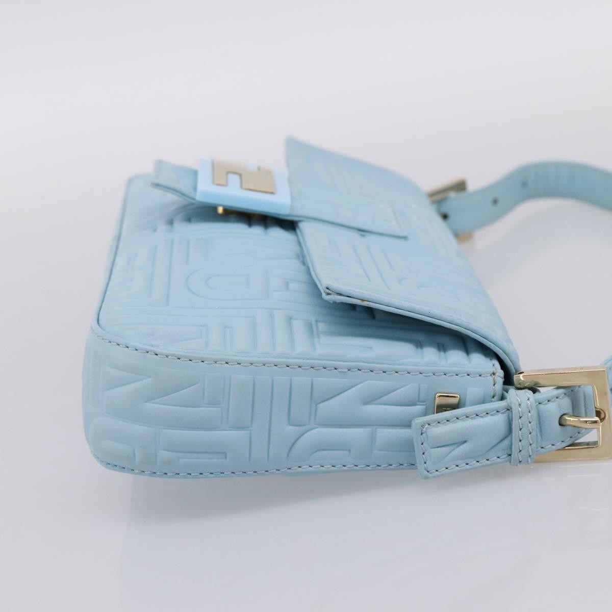 Fendi Mamma Baguette Zucchino Canvas Blue Leather Shoulder Bag Bag (Pre-Owned)