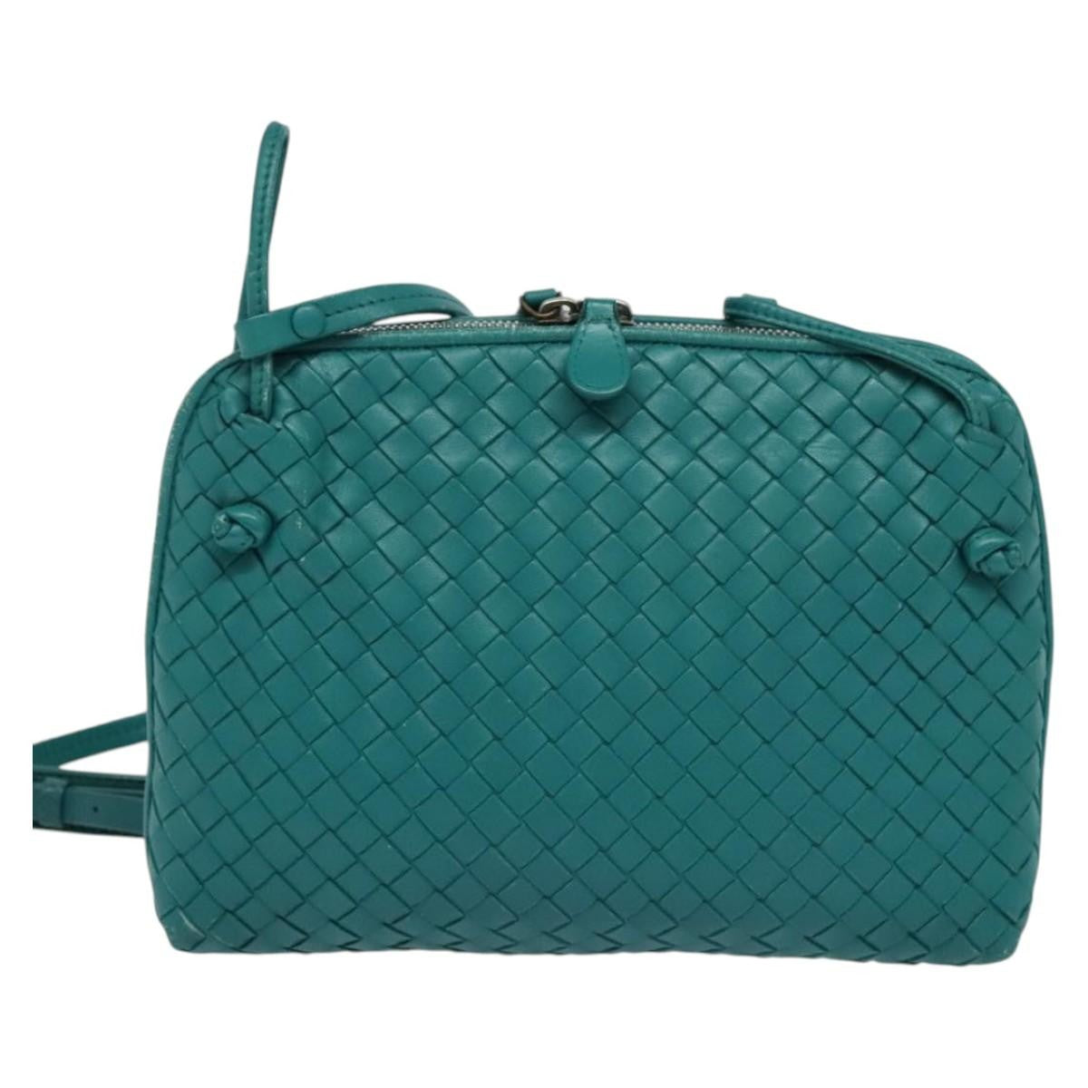 Bottega Veneta Double Compartment Pillow Intrecciato Nappa Green Leather Crossbody Bag Bag (Pre-Owned)