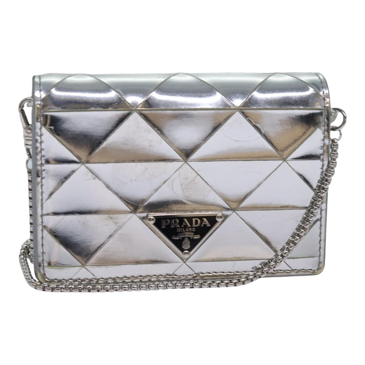 Prada Chain Embellished Leather Silver Leather Wallets Accessory (Pre-Owned)