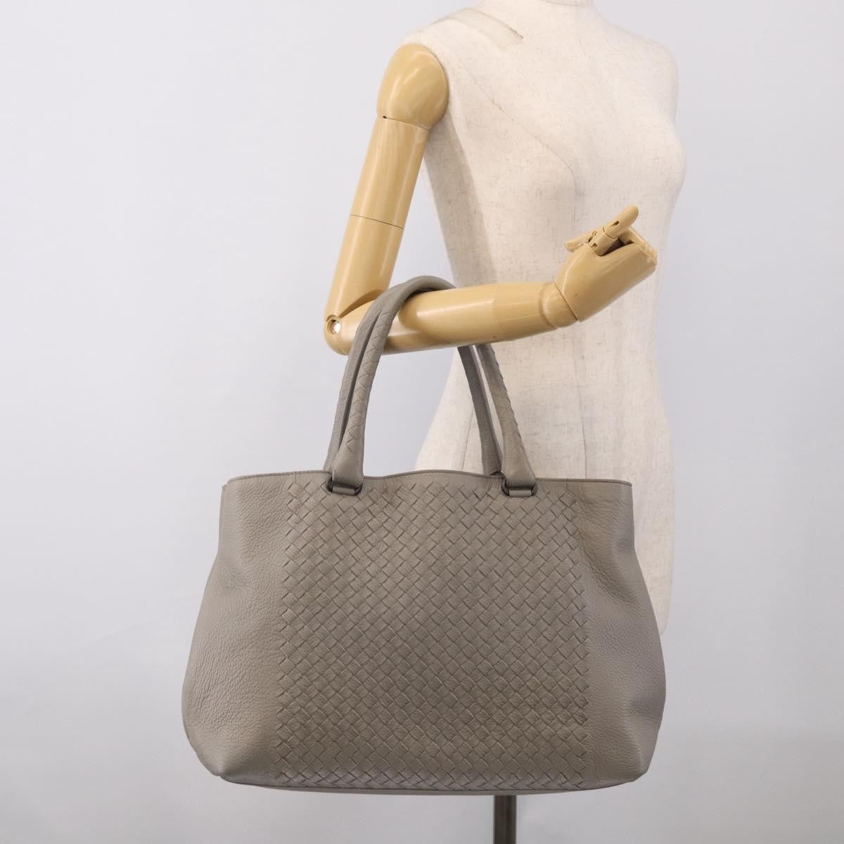 Bottega Veneta Side Snap Leather And Intrecciato Nappa Gray Leather Tote Bag Bag (Pre-Owned)