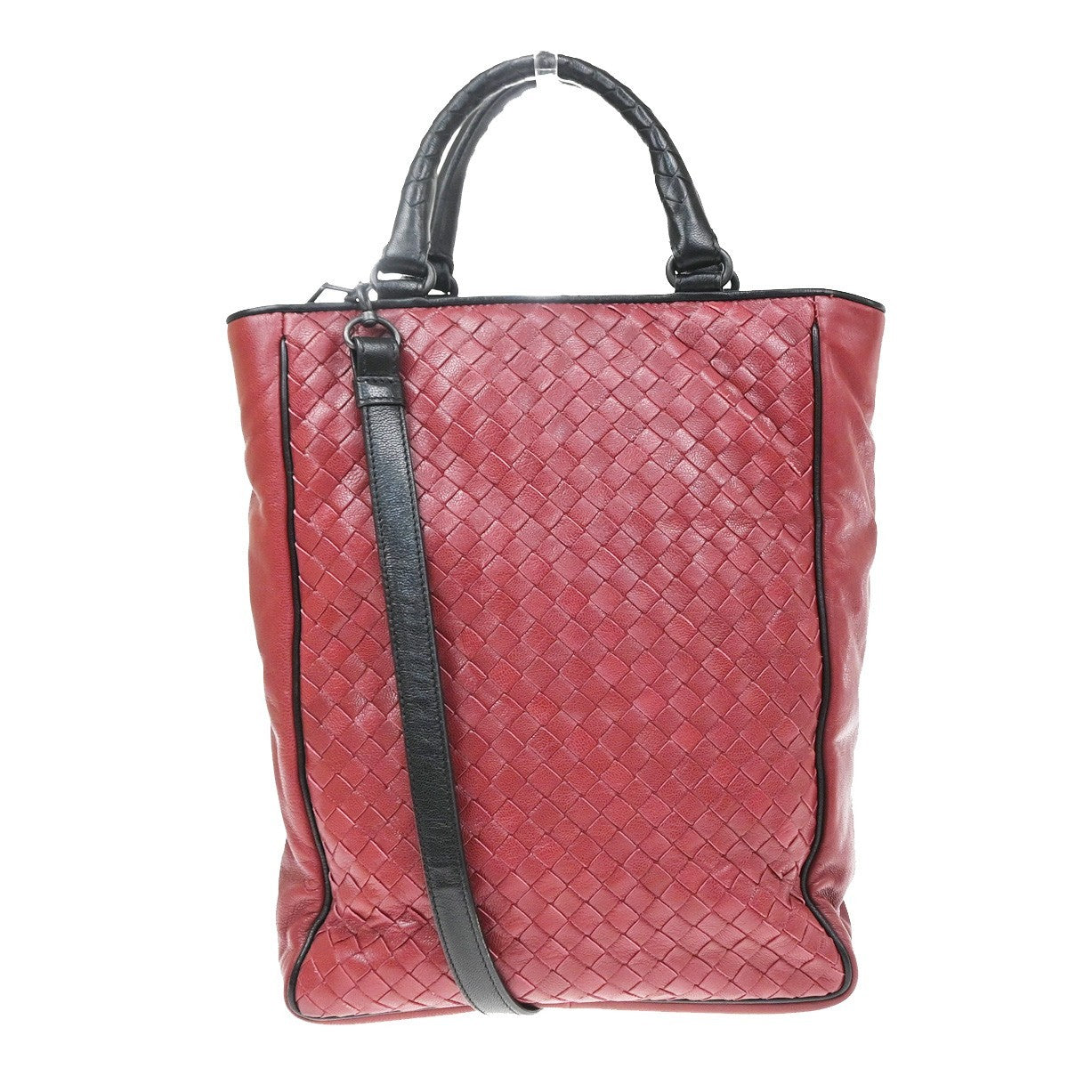 Bottega Veneta Convertible Open Tote Intrecciato Nappa Red Leather Tote Bag Bag (Pre-Owned)