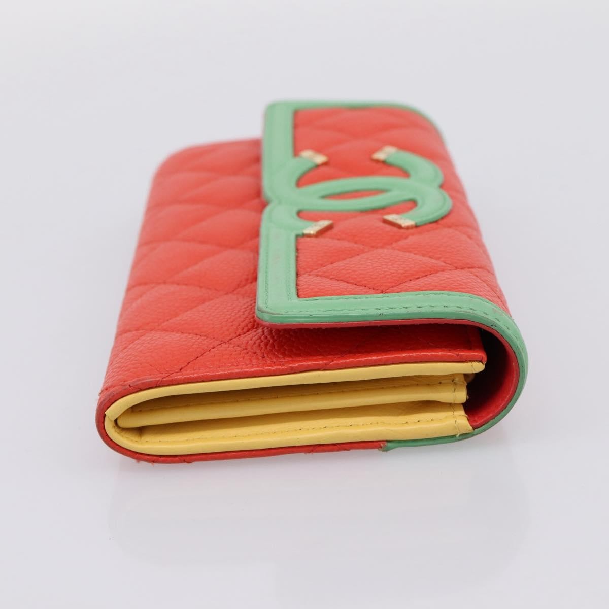 Chanel Filigree Flap Quilted Caviar Red Leather Wallets Accessory (Pre-Owned)