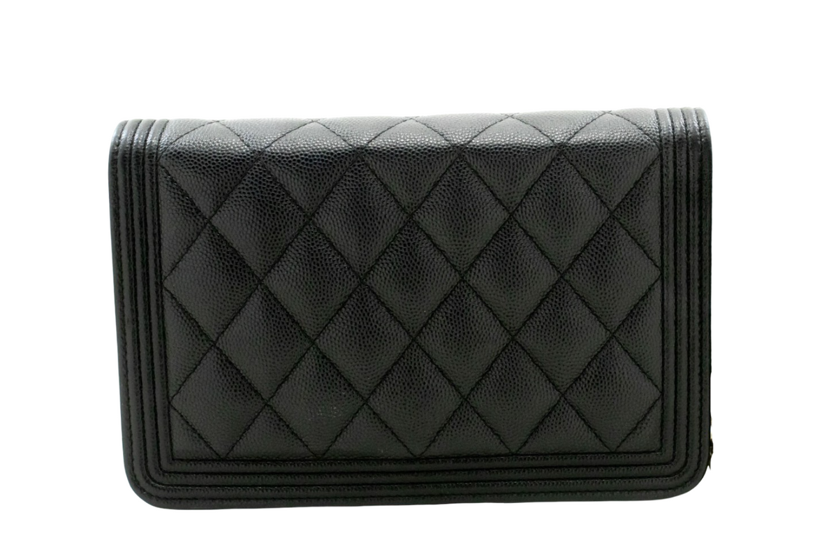 Chanel Boy Wallet On Chain Quilted Caviar Black Calfskin Wallets Accessory (Pre-Owned)