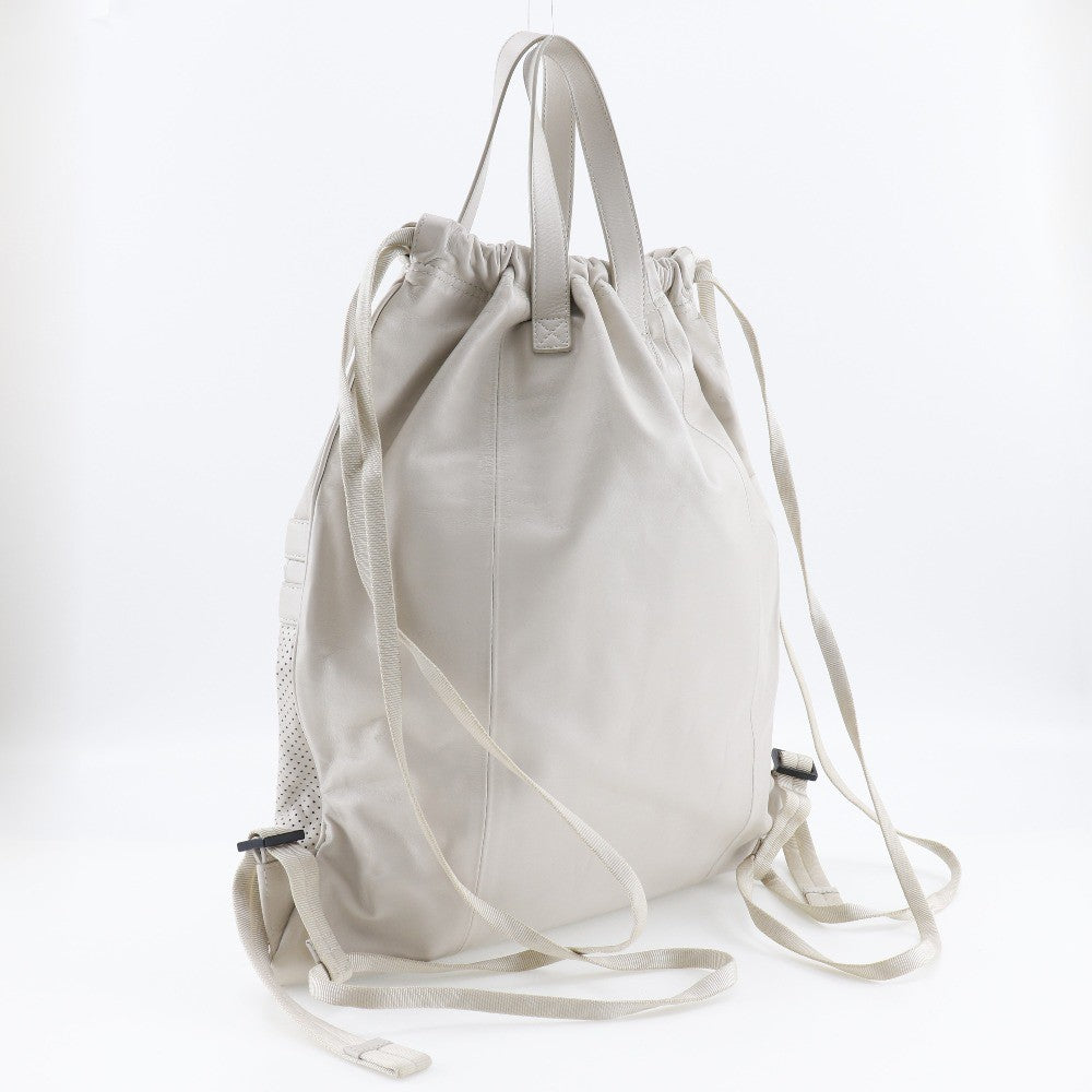 Bottega Veneta Drawstring Perforated Leather Beige Calfskin Backpack Bag (Pre-Owned)