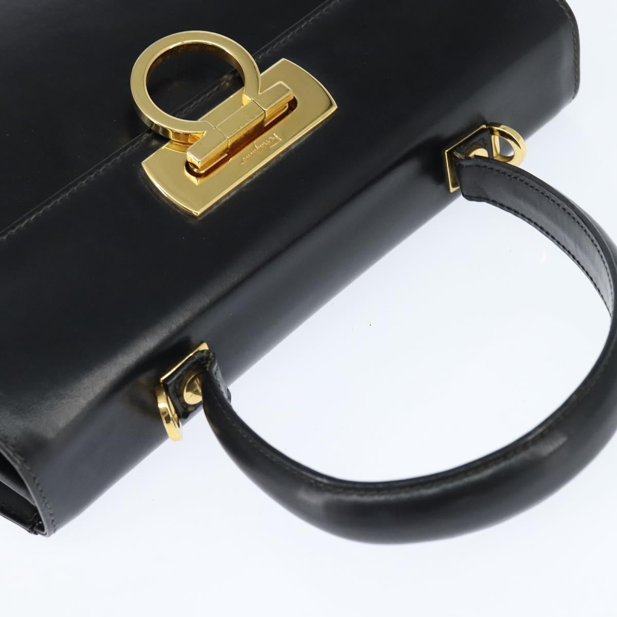 Salvatore Ferragamo Gancini Convertible Top Handle Leather Black Leather Handbag (Pre-Owned)