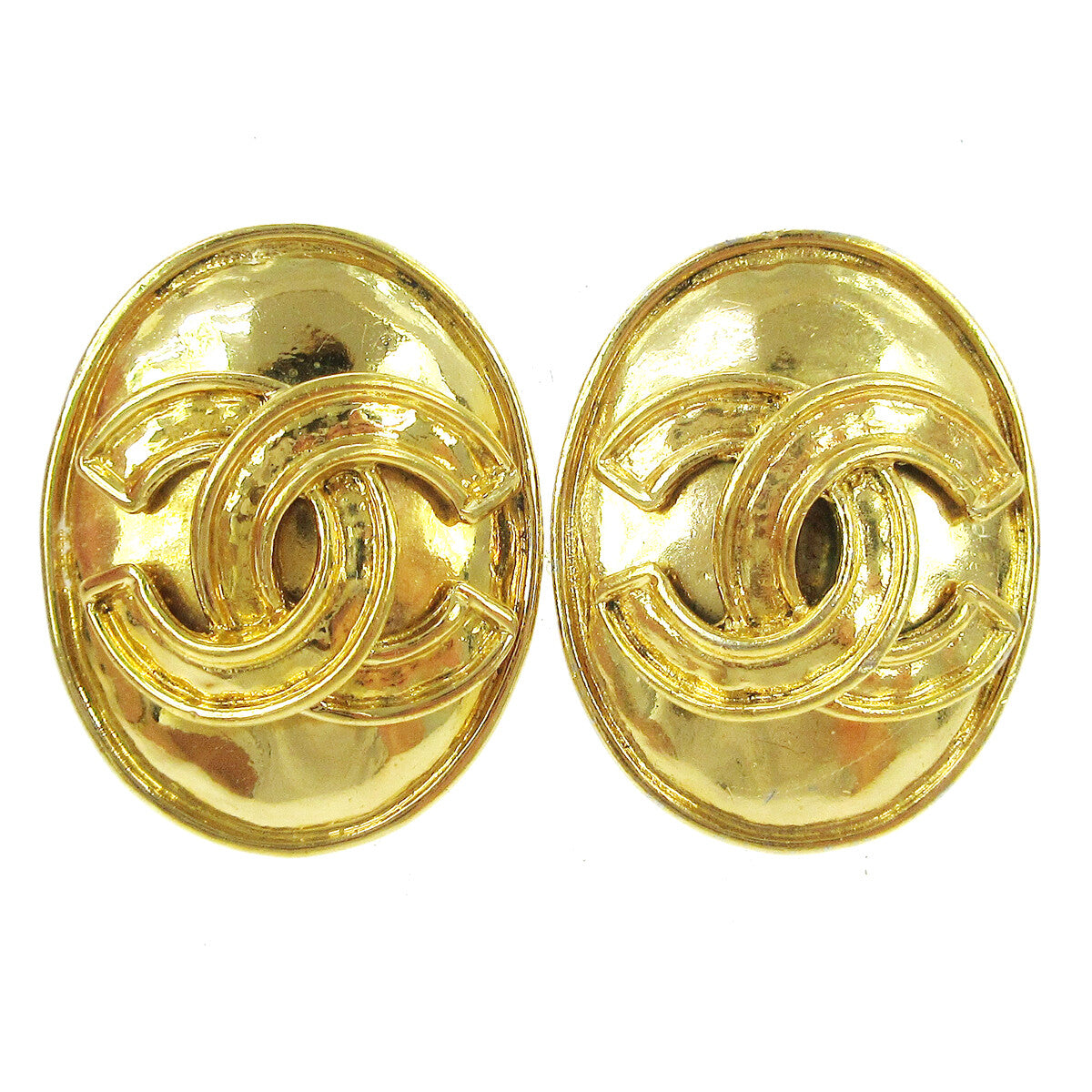 Chanel Vintage Cc Button Ovales Clip-On Gold-Plated Gold Gold_Plated Earrings Jewelry (Pre-Owned)