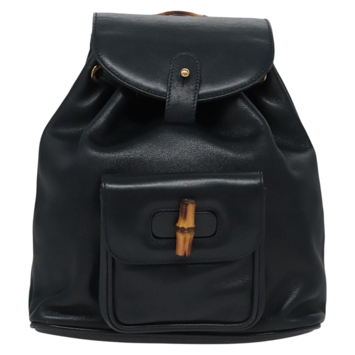 Gucci Vintage Bamboo Leather Black Leather Backpack Bag (Pre-Owned)