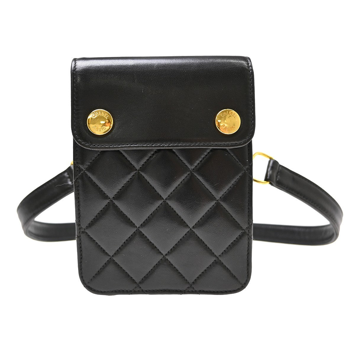 Chanel Vintage Button Waist Bag Quilted Lambskin Black Leather Clutche & Pouche Bag (Pre-Owned)