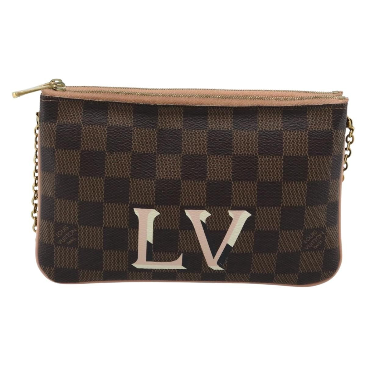 Louis Vuitton Double Zip Pochette Damier Ebene Brown Canvas Clutche & Pouche Bag (Pre-Owned)