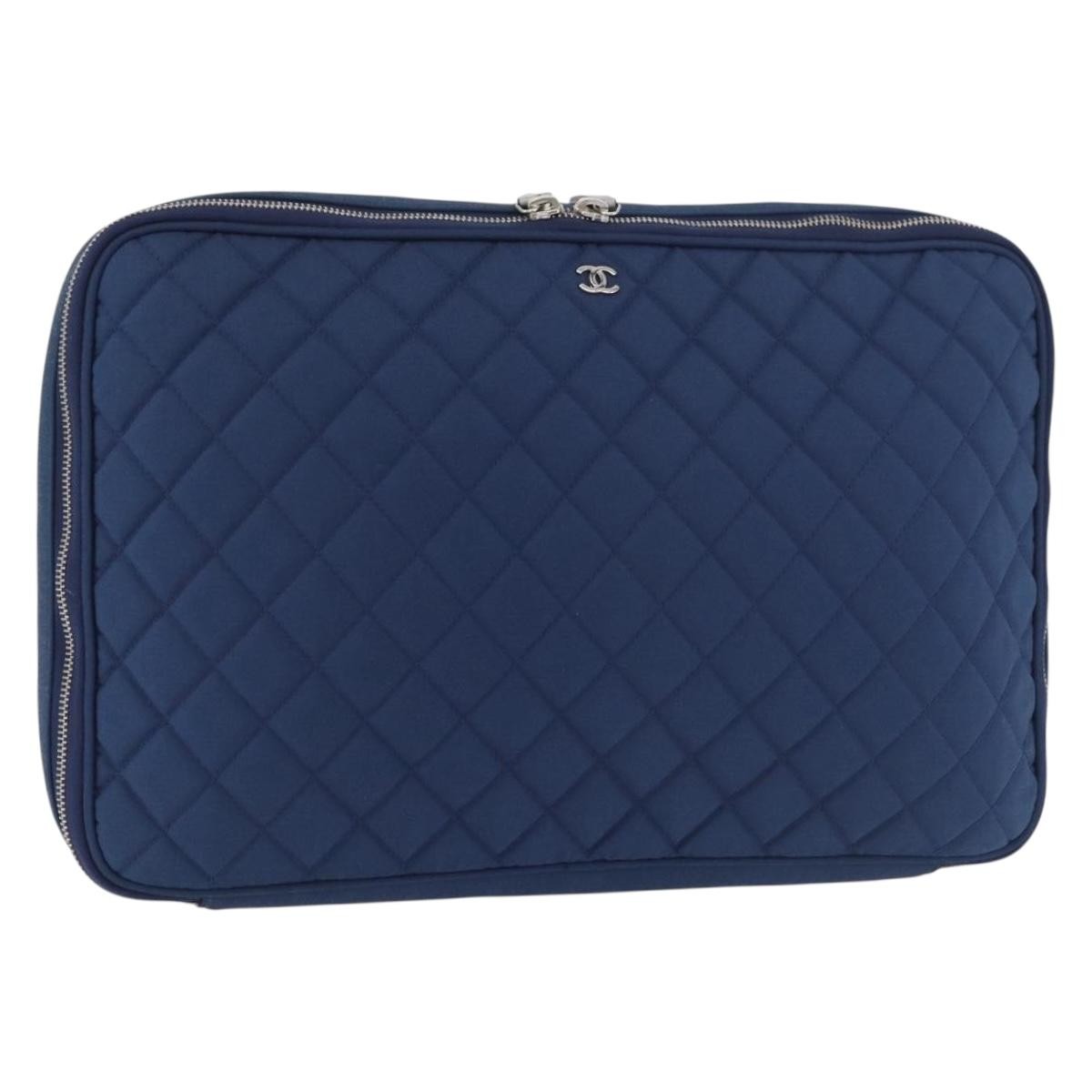 Chanel Laptop Sleeve Quilted Nylon Blue Nylon Clutche & Pouche Bag (Pre-Owned)