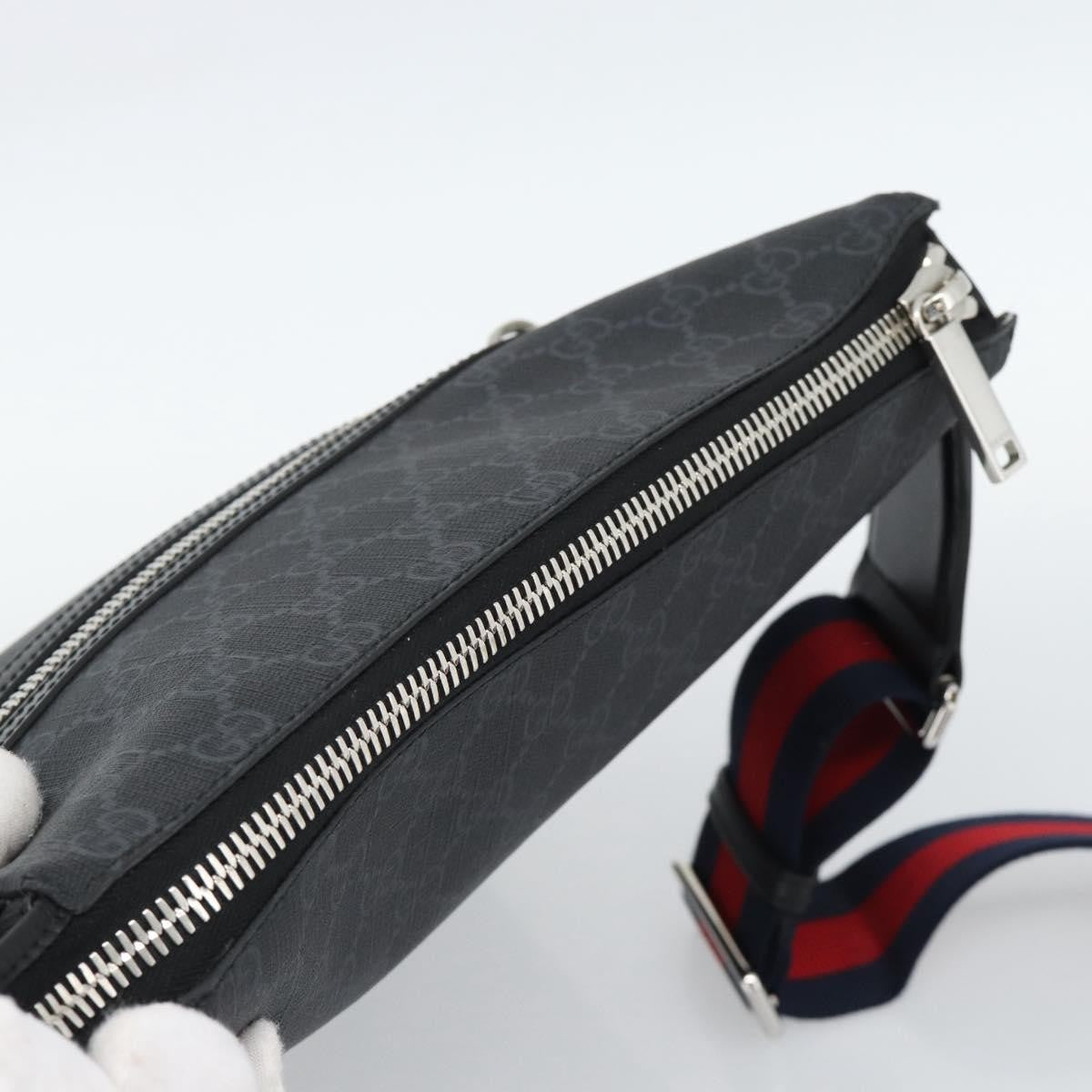 Gucci Sherry Line Shoulder Leather Black Canvas Handbag (Pre-Owned)