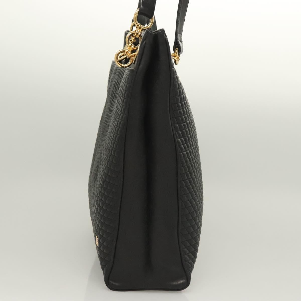 Bally Vintage Quilted Leather Black Leather Tote Bag Bag (Pre-Owned)