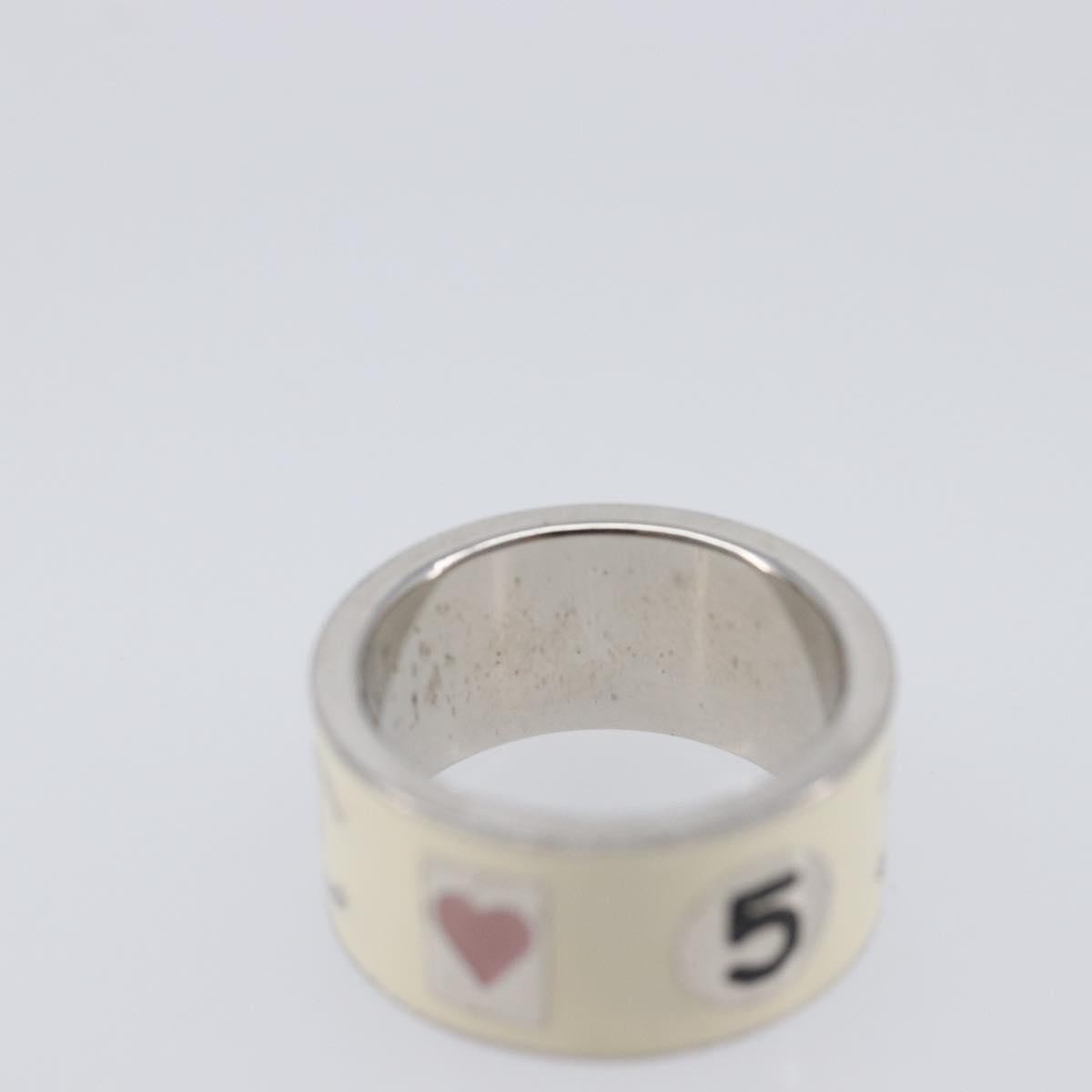 Chanel Heart Band Metal And Enamel Silver Metal Ring Jewelry (Pre-Owned)