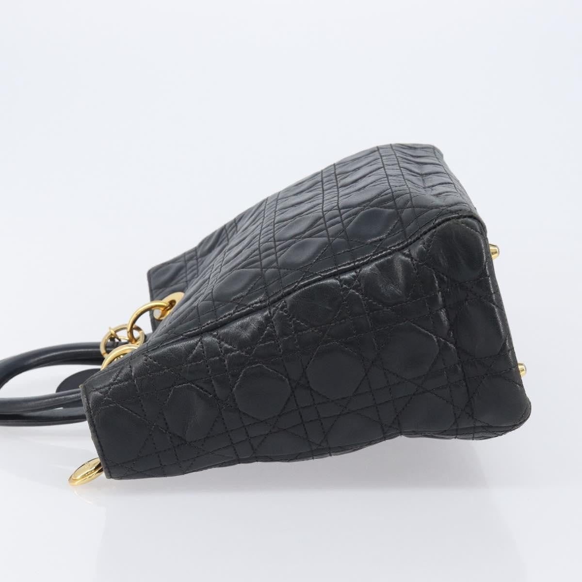 Christian Dior Vintage Lady Dior Cannage Quilt Lambskin Black Leather Handbag (Pre-Owned)