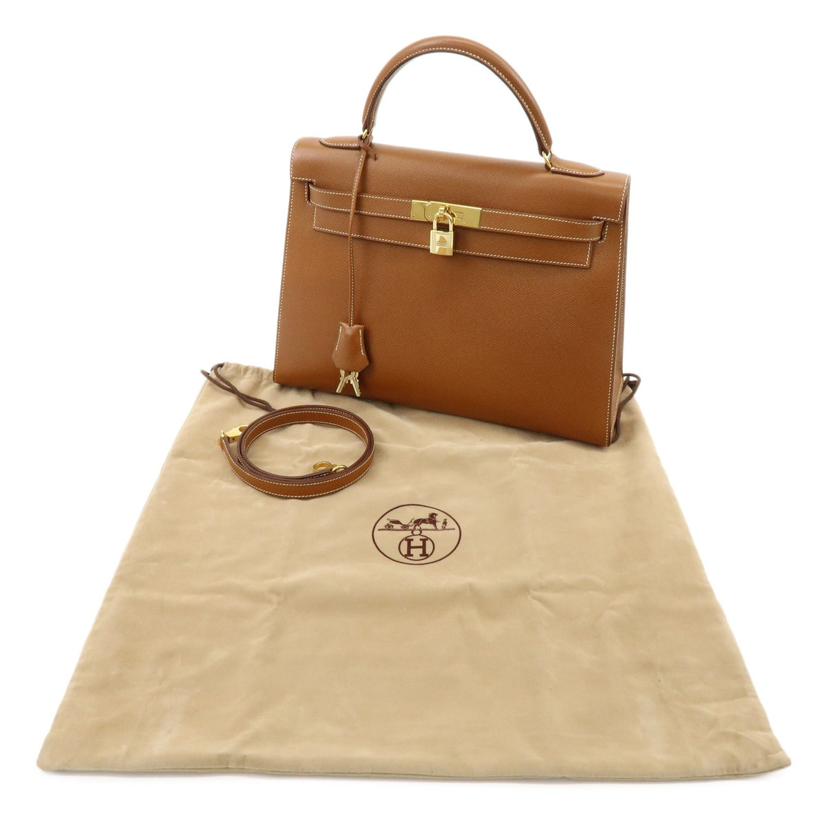 Hermes Kelly Brown Courchevel With Gold Hardware Camel Leather Handbag (Pre-Owned)