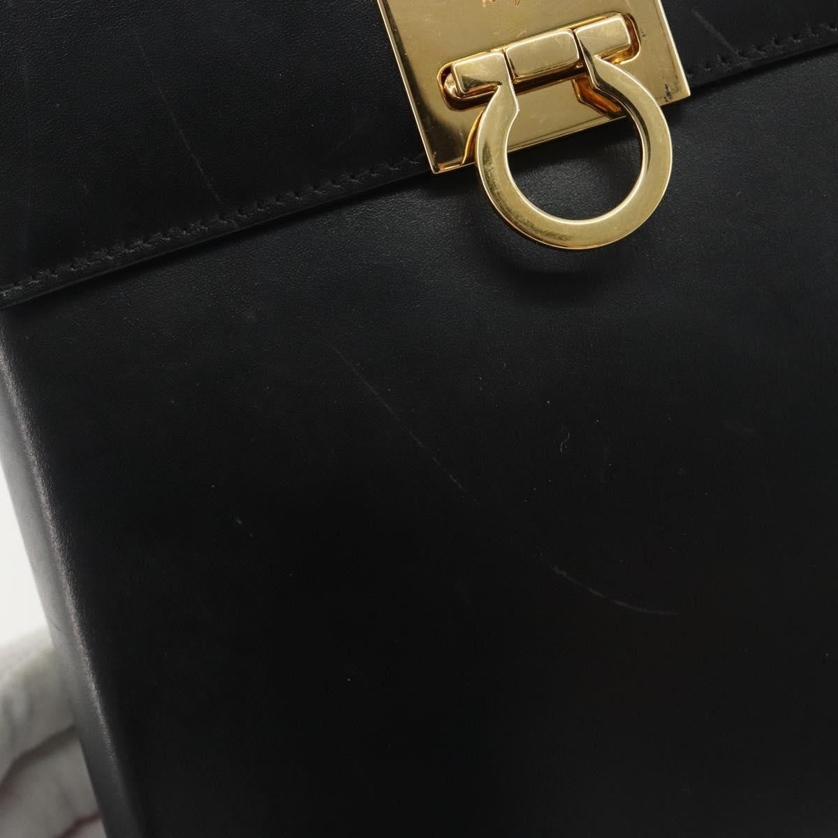Salvatore Ferragamo Gancini Convertible Top Handle Leather Black Leather Handbag (Pre-Owned)