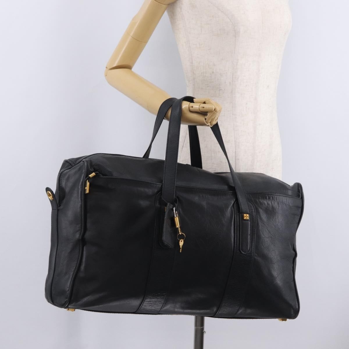 Loewe Travel Line Boston Black Leather Travel Bag Bag (Pre-Owned)