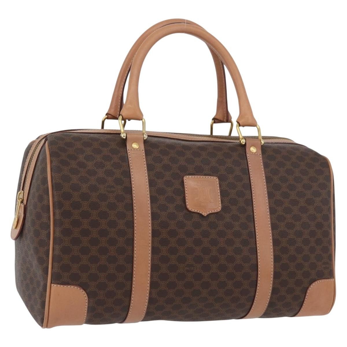 Celine Vintage Duffle Macadam Coated Canvas Brown Pvc Handbag (Pre-Owned)