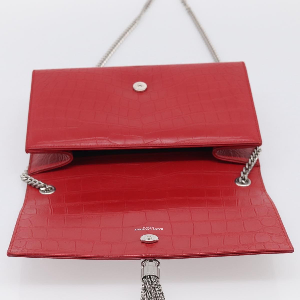 Saint Laurent Classic Monogram Crocodile Embossed Leather Red Leather Crossbody Bag Bag (Pre-Owned)