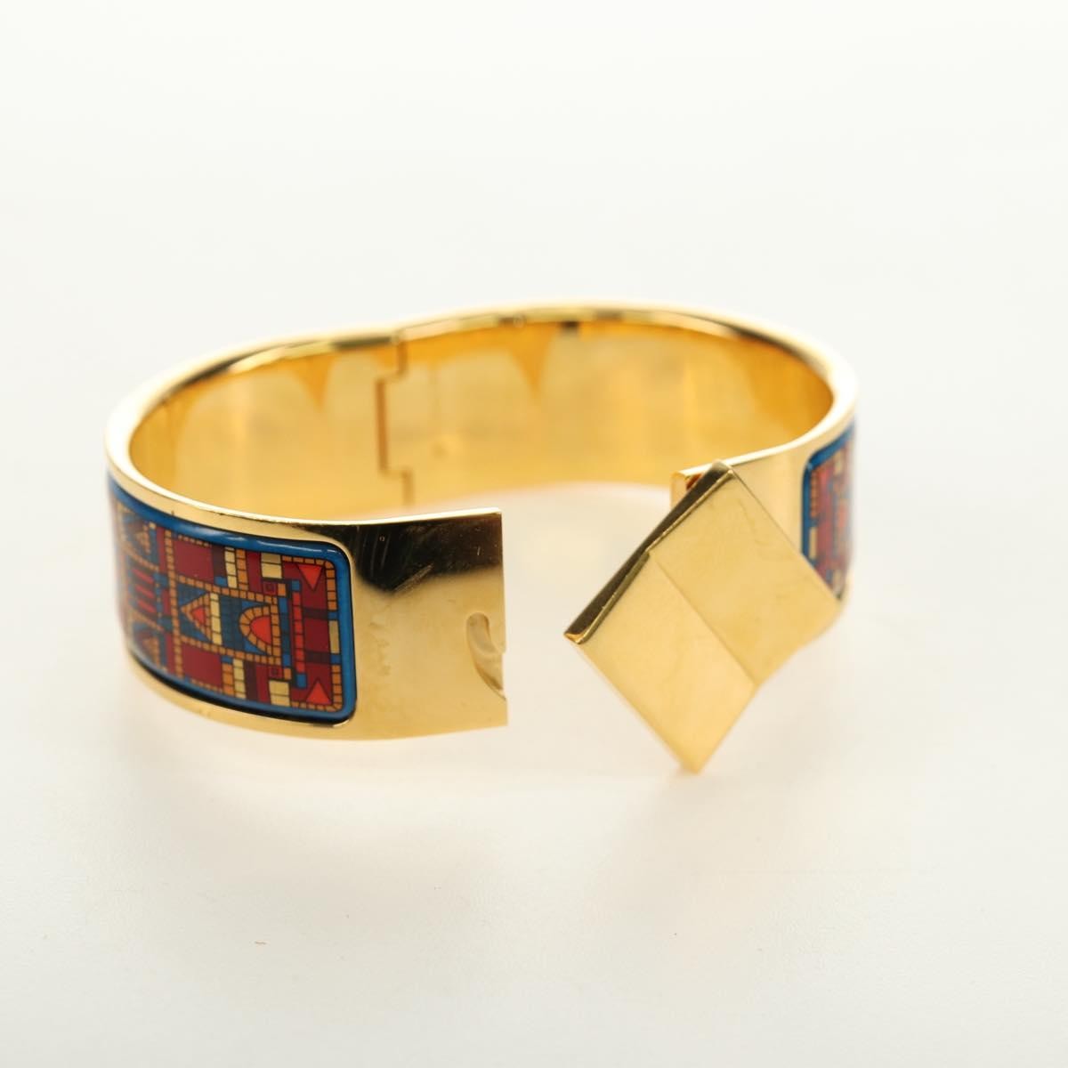 Hermes Loquet Bangle Metal And Printed Enamel Gold Metal Bracelet Jewelry (Pre-Owned)