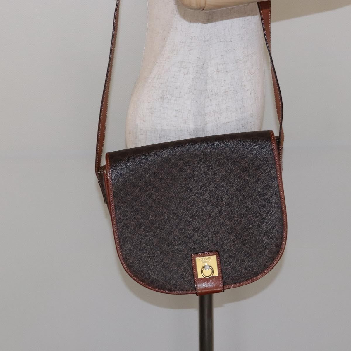 Celine Macadam Shoulder Pvc Leather Brown Canvas Bag (Pre-Owned)