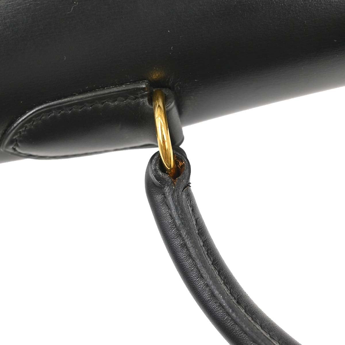 Hermes Kelly Black Box Calf With Gold Hardware Black Leather Handbag (Pre-Owned)